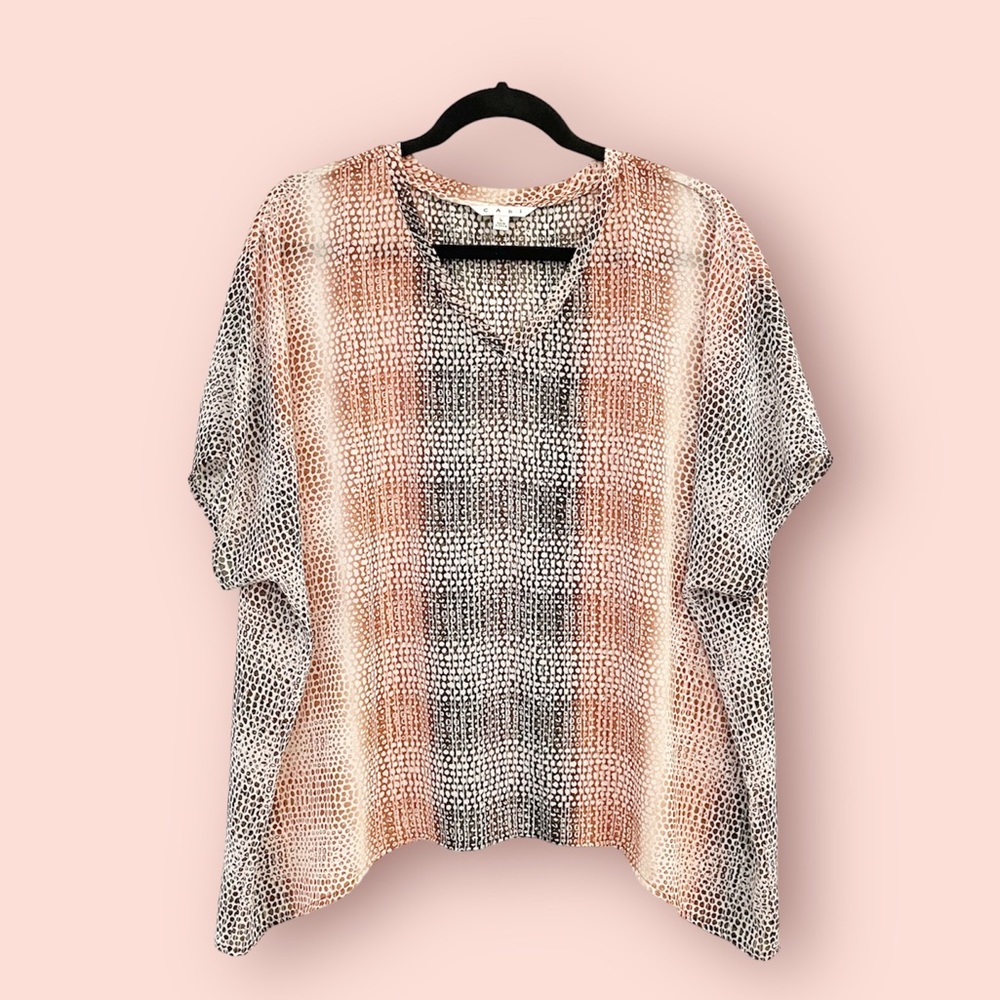 #240 - Cabi Cover Up Tee - Women’s Multicolor Snakeskin Print Dot Pattern Blouse